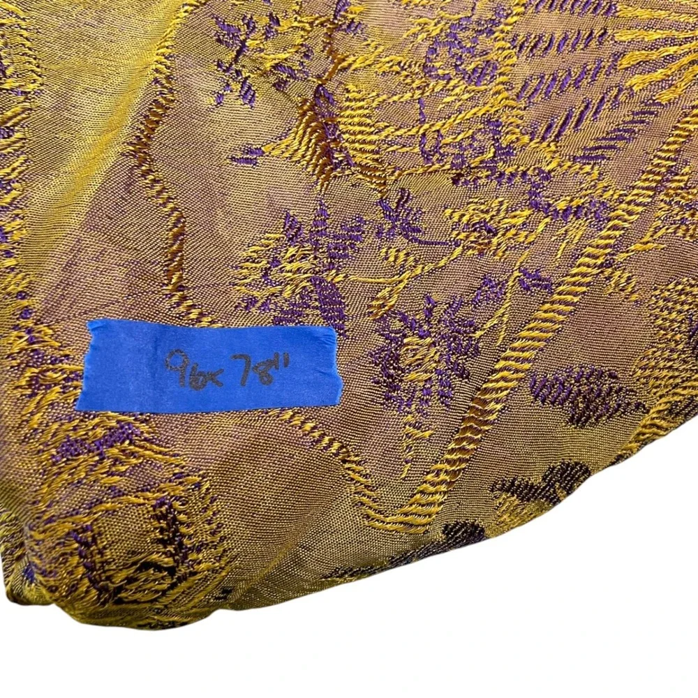Volga 80x100 Gold Purple Floral Brocade Fringe Bedspread Blanket Regencycore